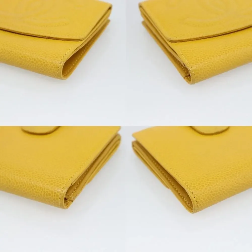 Chanel Caviar CC Logo Bifold Wallet Yellow